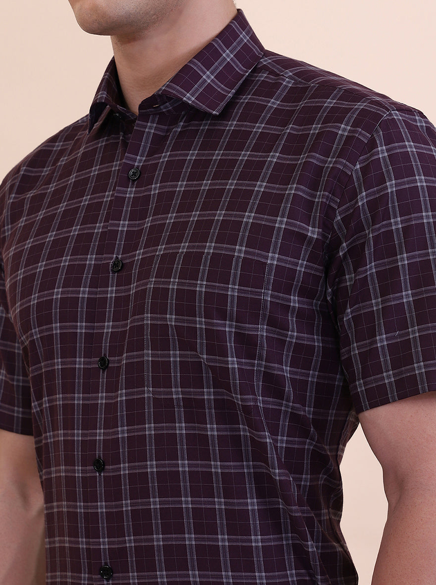 Dark Maroon Checked Regular Fit Formal Shirt | Greenfibre