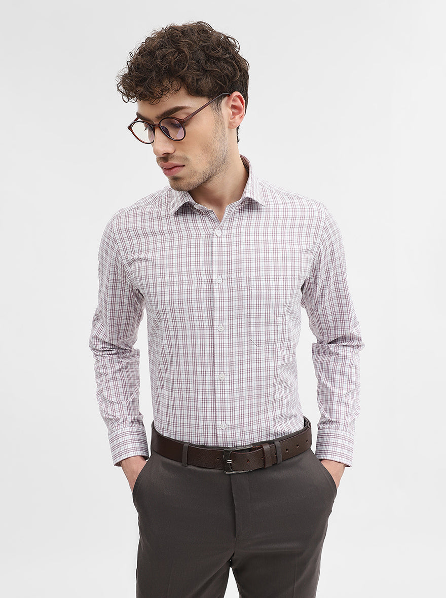White & Onion Checked Slim Fit Formal Shirt | Greenfibre