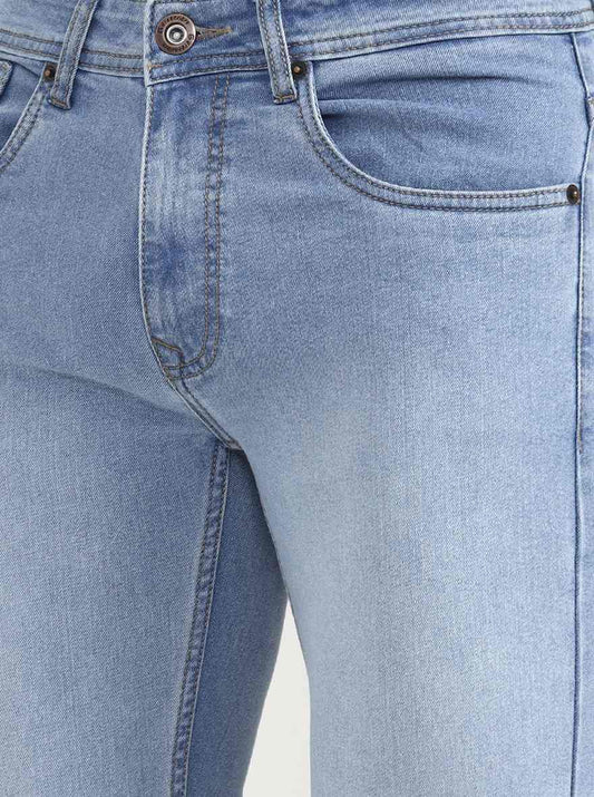 Light Indigo Blue Solid Narrow Fit Jeans | Greenfibre