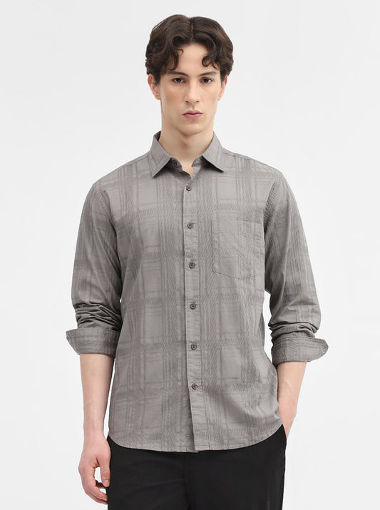 Grey Checked Slim Fit Casual Shirt | Greenfibre