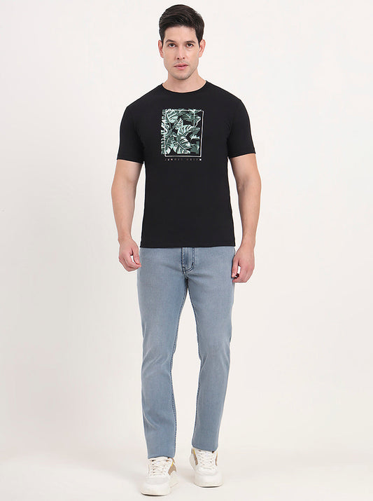 Black Printed Slim Fit T-Shirt | Greenfibre