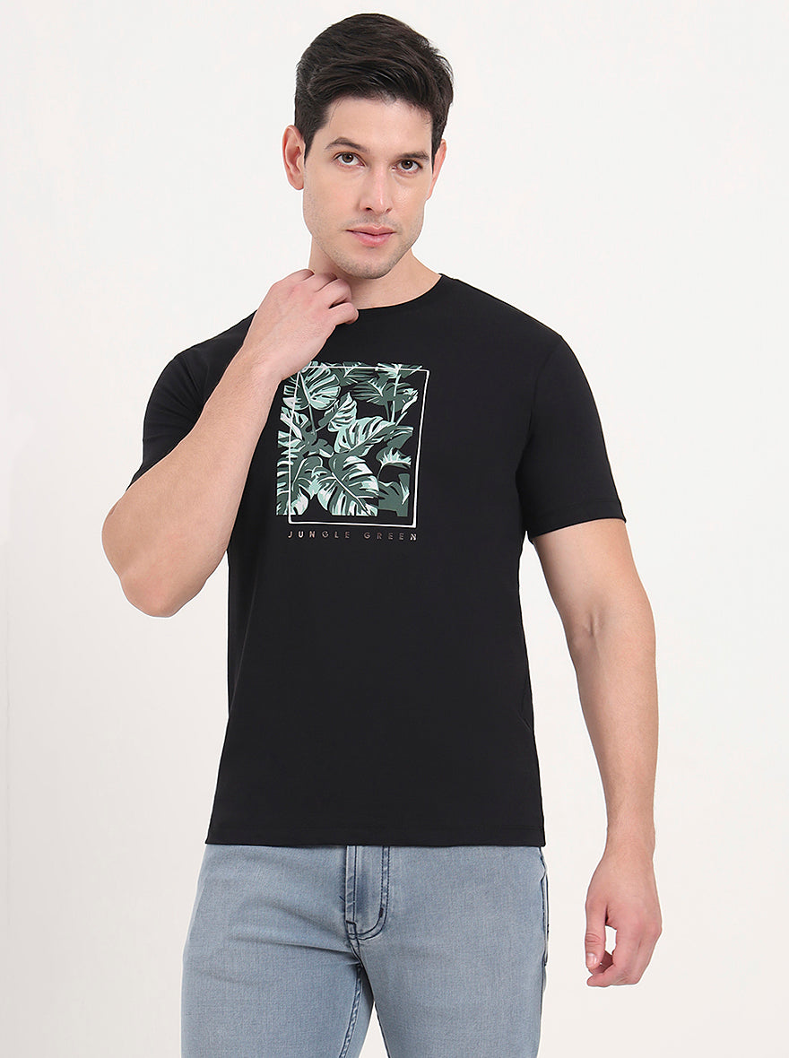 Black Printed Slim Fit T-Shirt | Greenfibre