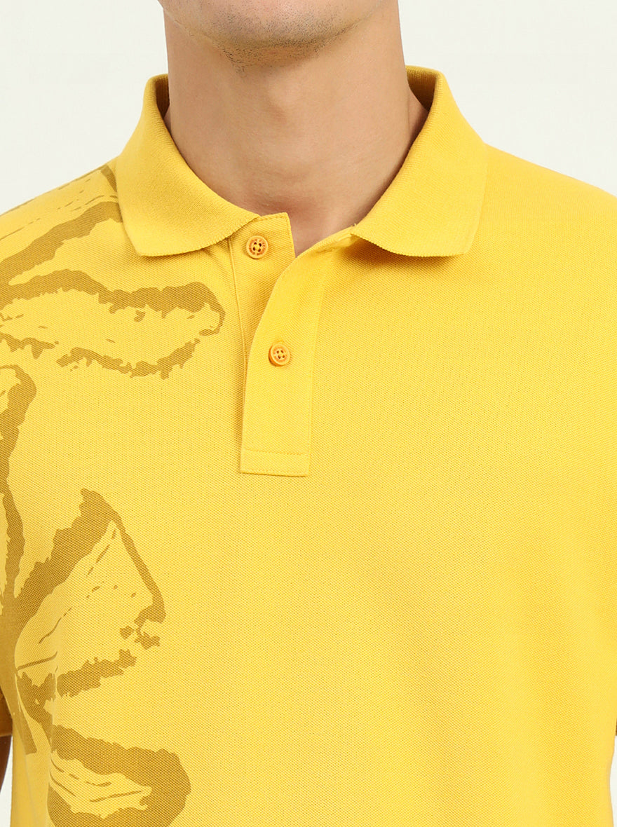 Yellow Printed Slim Fit Polo T-Shirt | Greenfibre