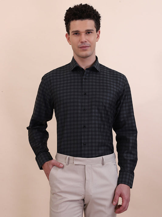 Green Checked Regular Fit Formal Shirt | Greenfibre