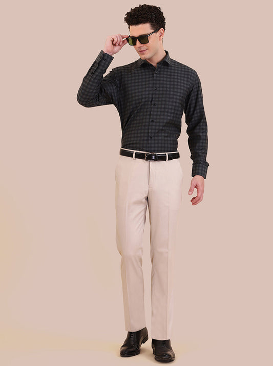 Green Checked Regular Fit Formal Shirt | Greenfibre
