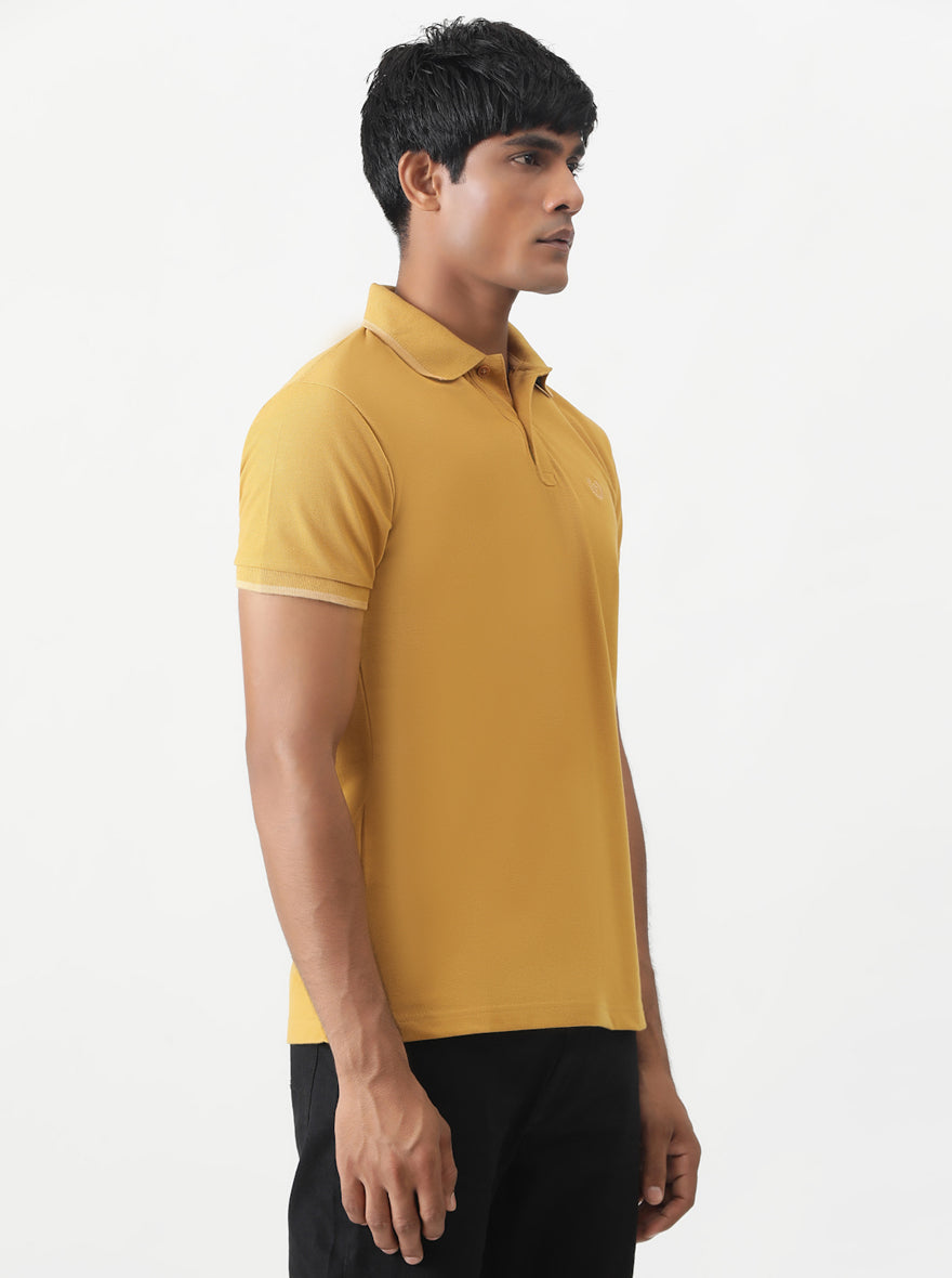 Mustard Yellow Solid Slim Fit Polo T-Shirt | Greenfibre