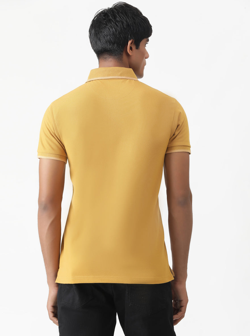Mustard Yellow Solid Slim Fit Polo T-Shirt | Greenfibre