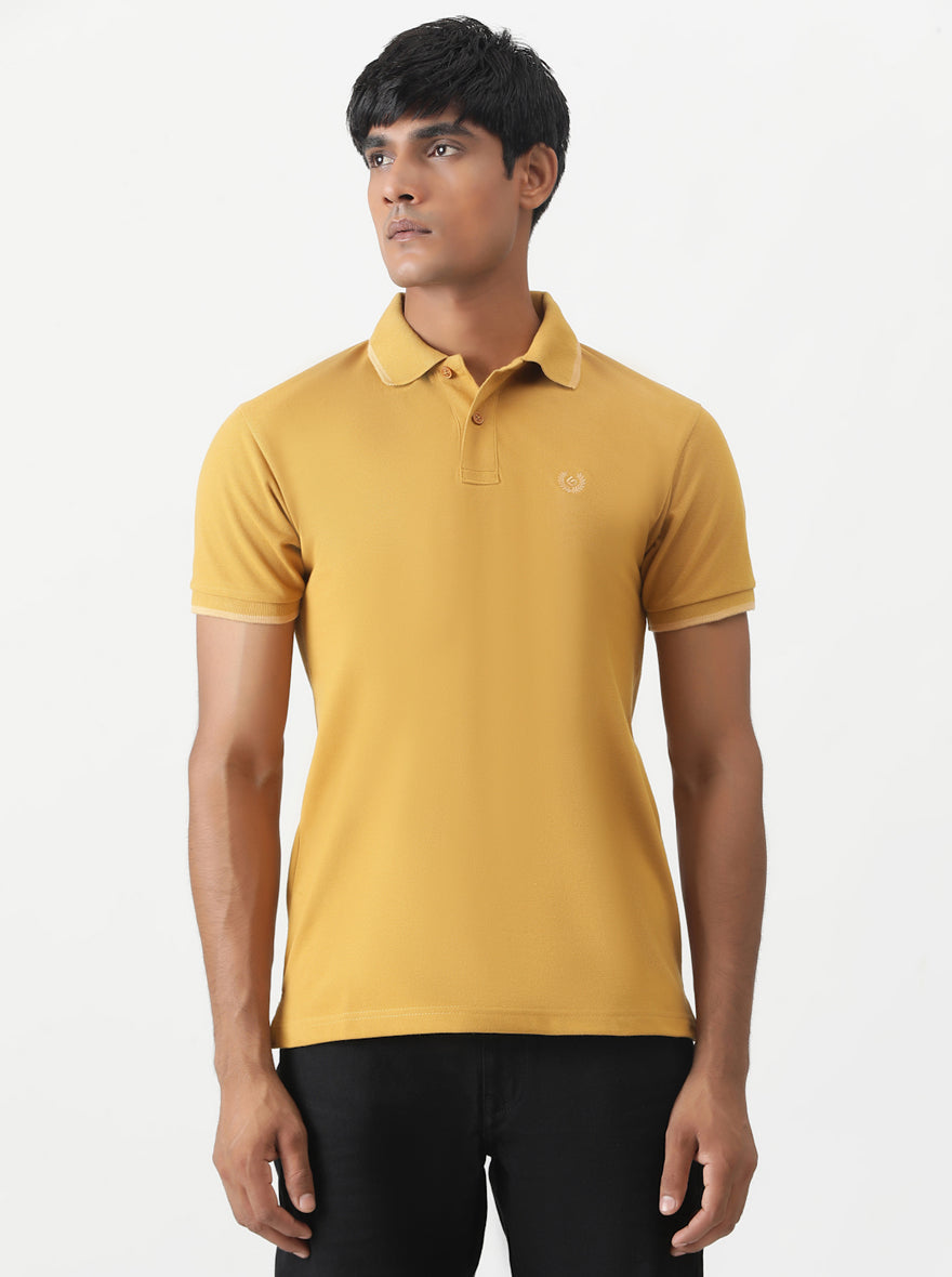 Mustard Yellow Solid Slim Fit Polo T-Shirt | Greenfibre