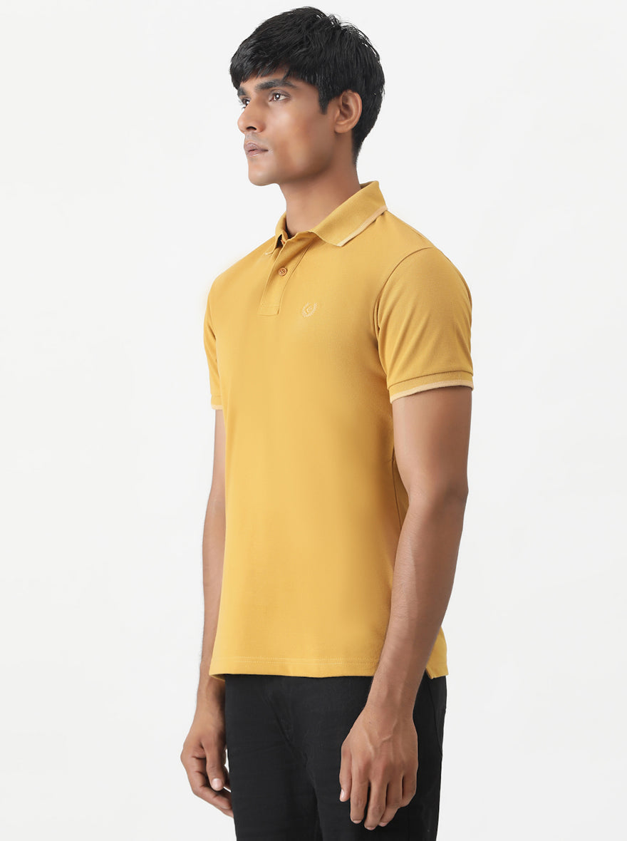 Mustard Yellow Solid Slim Fit Polo T-Shirt | Greenfibre