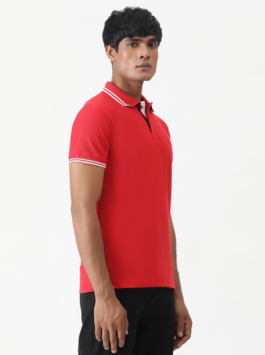 Blood Red Solid Slim Fit Polo T-Shirt | Greenfibre