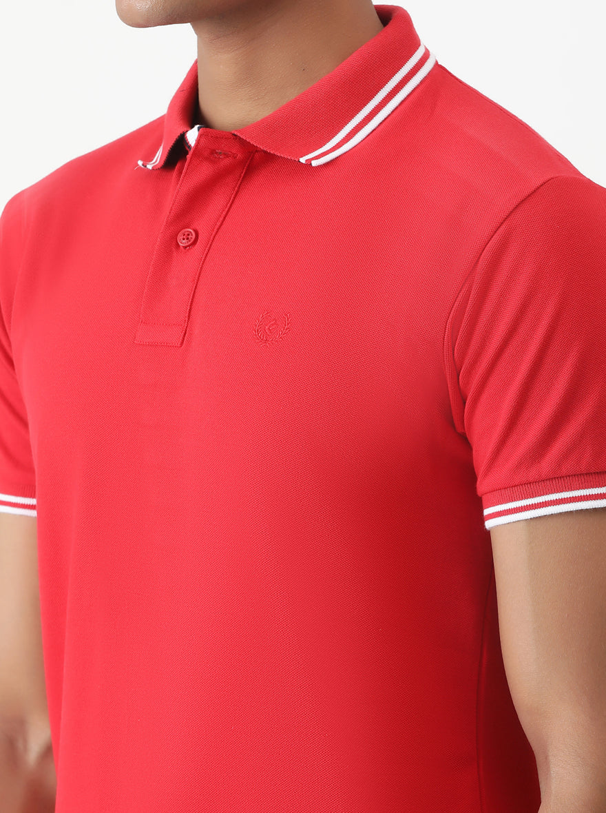 Blood Red Solid Slim Fit Polo T-Shirt | Greenfibre