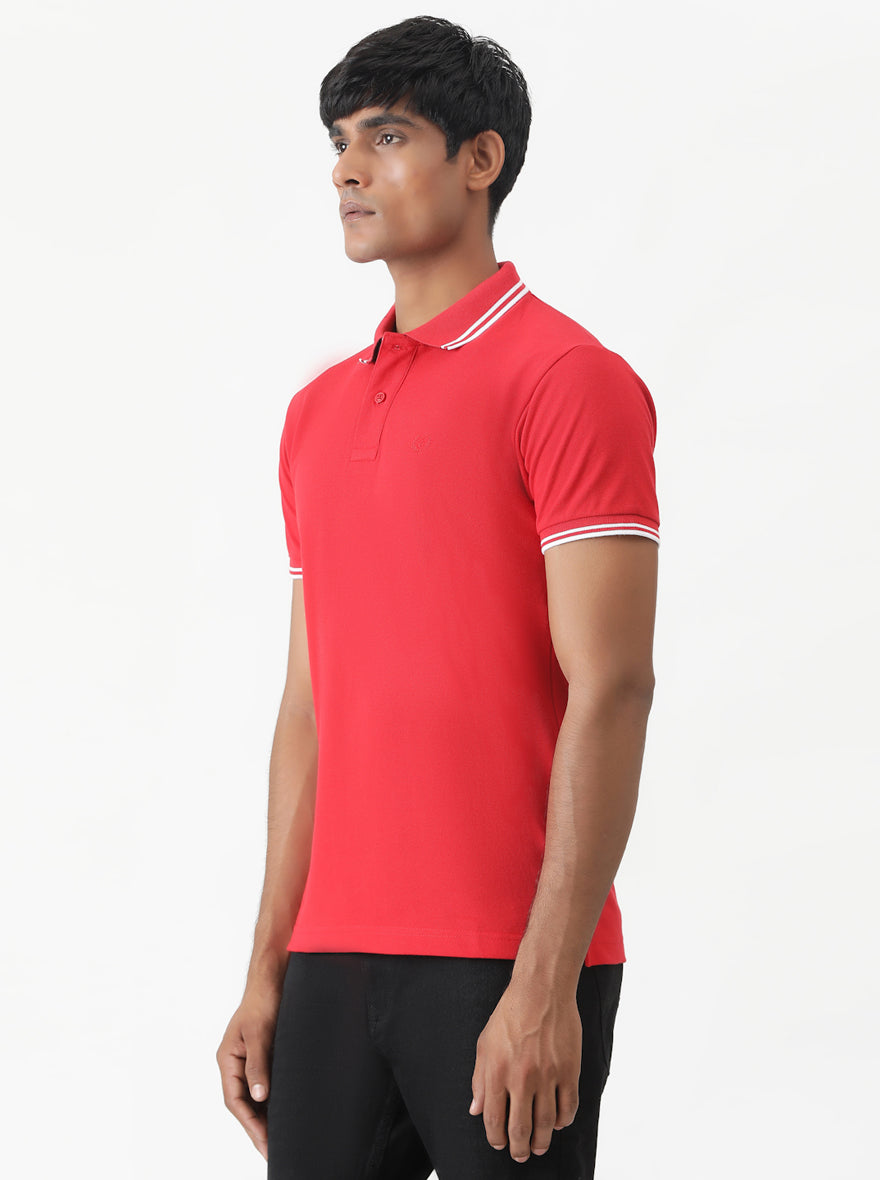 Blood Red Solid Slim Fit Polo T-Shirt | Greenfibre
