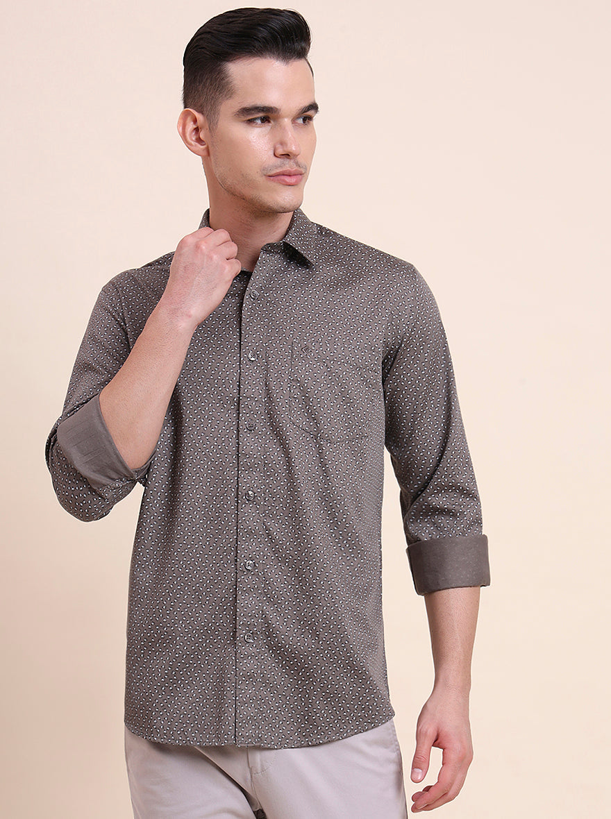 Dark Grey Printed Smart Fit Semi Casual Shirt | Greenfibre