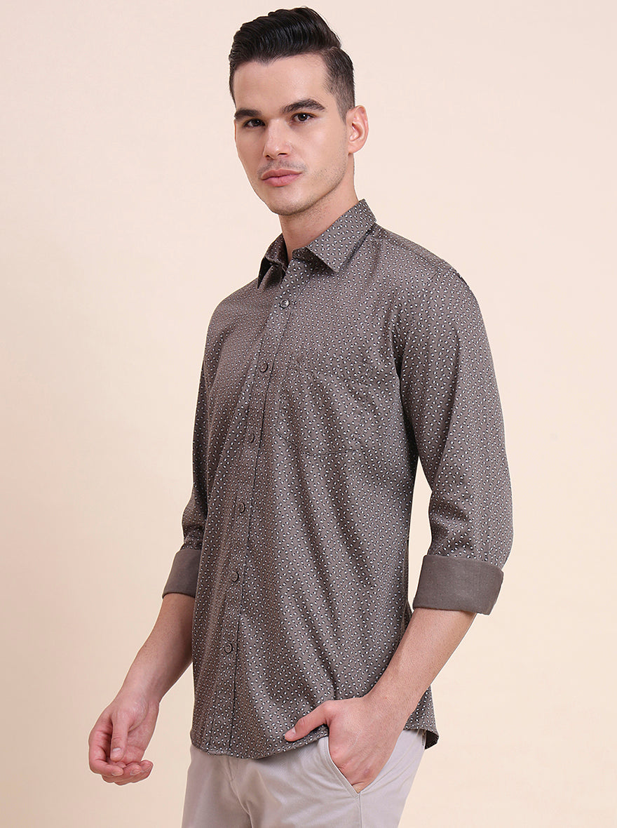 Dark Grey Printed Smart Fit Semi Casual Shirt | Greenfibre