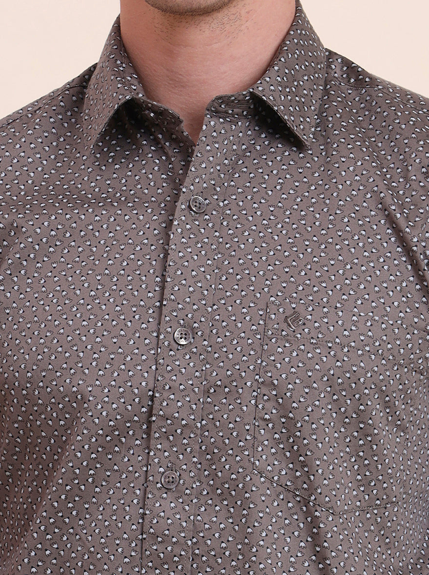 Dark Grey Printed Smart Fit Semi Casual Shirt | Greenfibre