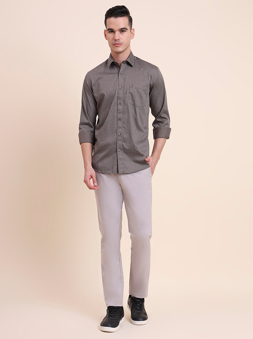 Dark Grey Printed Smart Fit Semi Casual Shirt | Greenfibre
