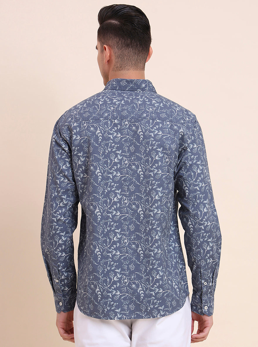 Blue Printed Slim Fit Casual Shirt | Greenfibre