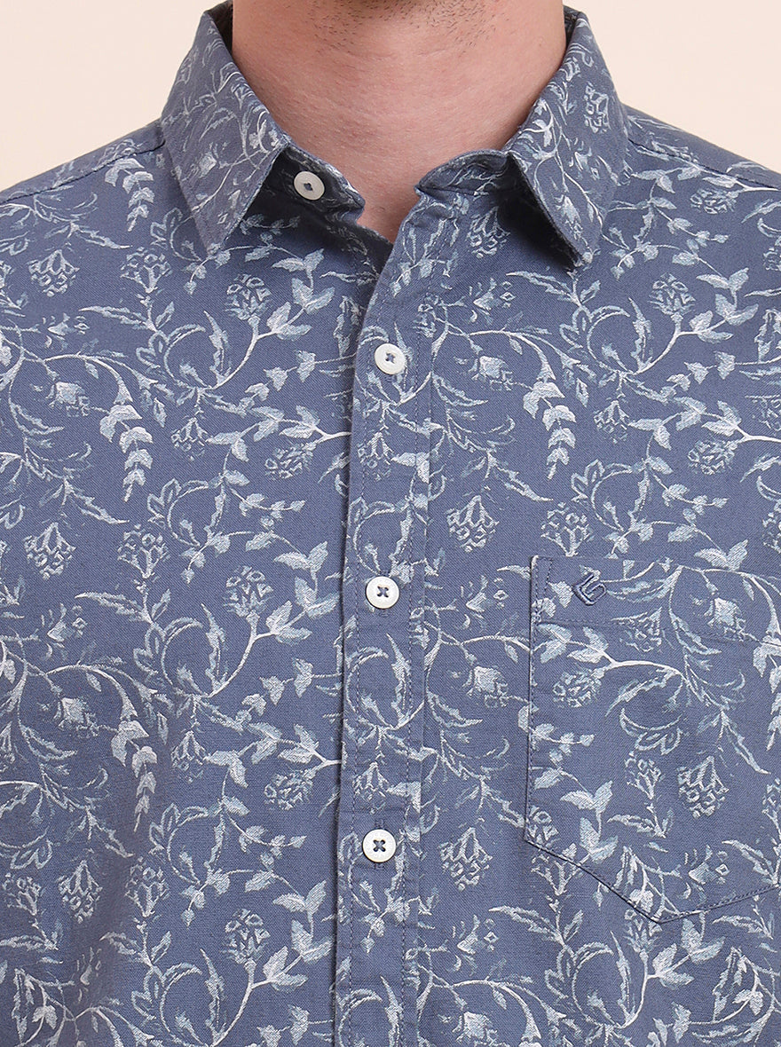 Blue Printed Slim Fit Casual Shirt | Greenfibre