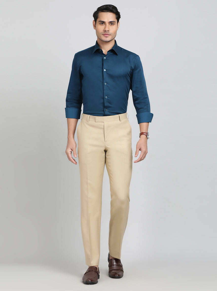 Khaki Solid Classic Fit Formal Trouser | JadeBlue