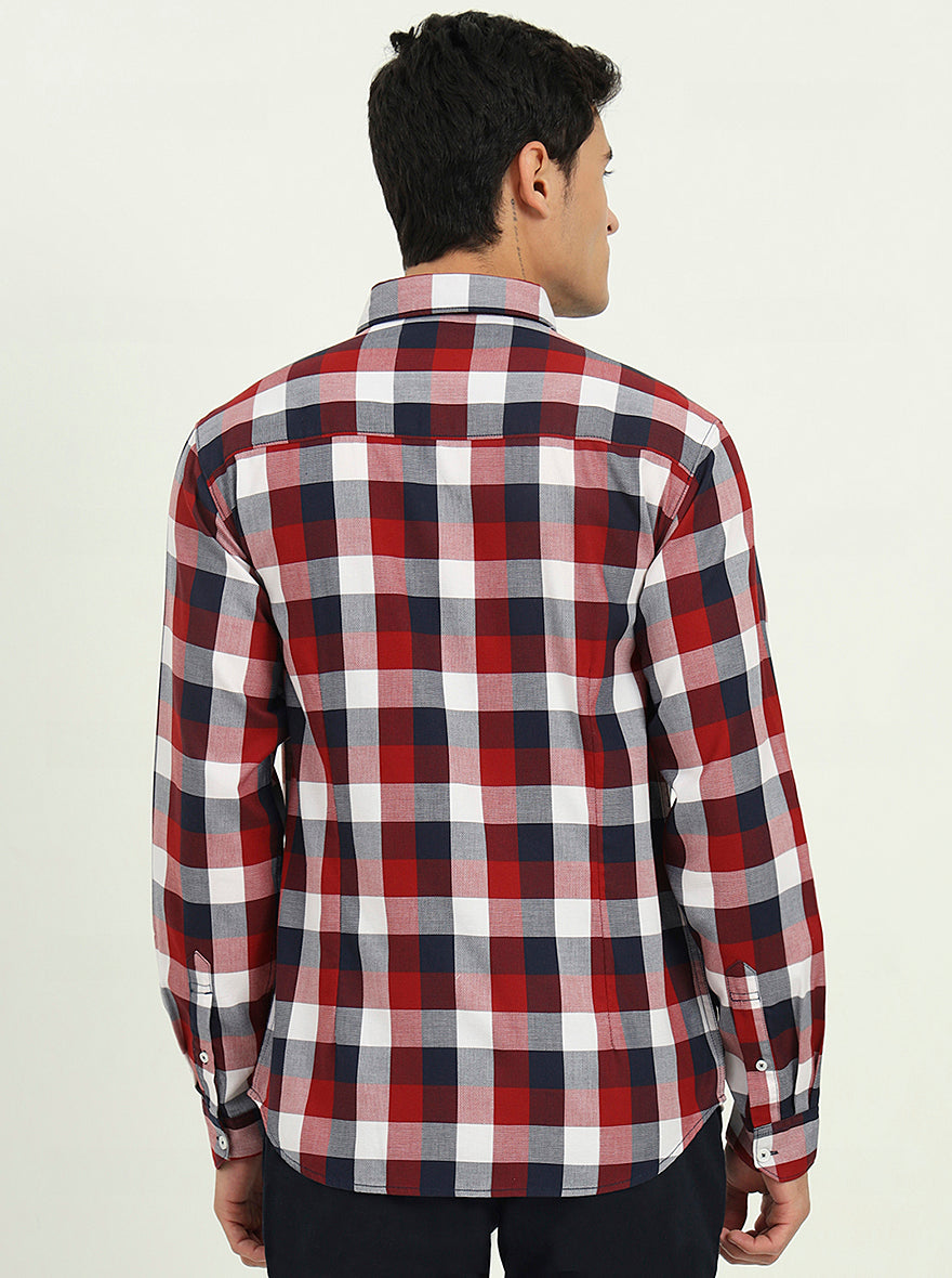 Red & White Checked Slim Fit Casual Shirt | Greenfibre