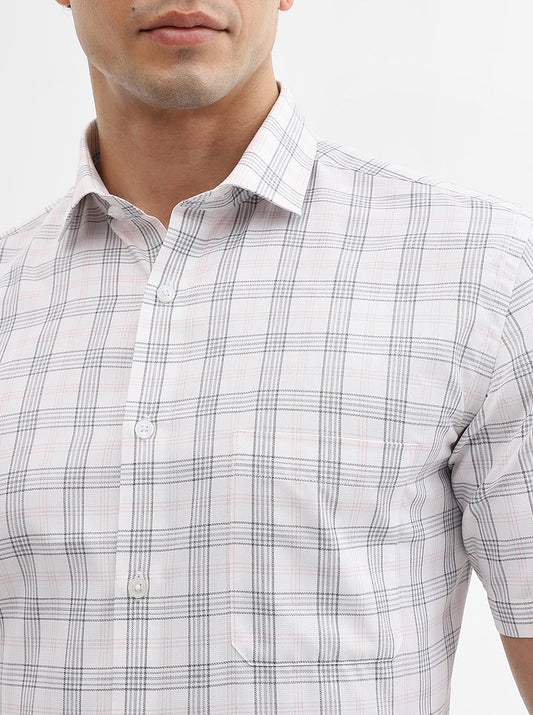 White & Grey Checked Regular Fit Formal Shirt | Greenfibre