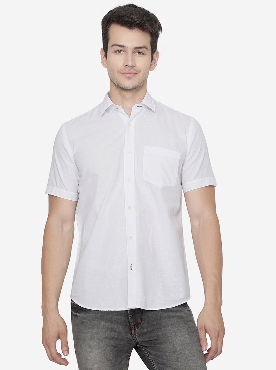 Bright White Solid Slim Fit Casual Shirt | Greenfibre