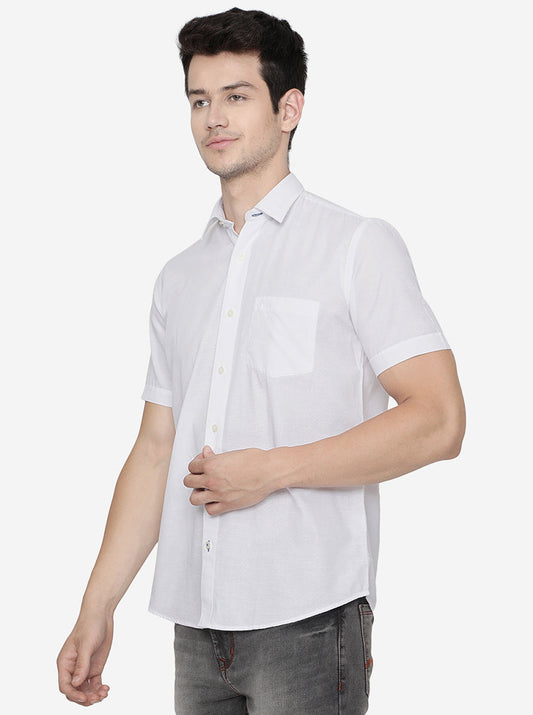 Bright White Solid Slim Fit Casual Shirt | Greenfibre