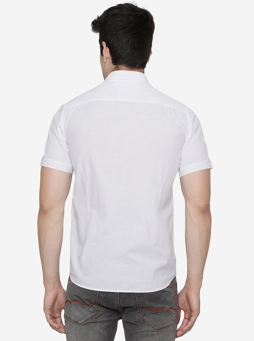Bright White Solid Slim Fit Casual Shirt | Greenfibre