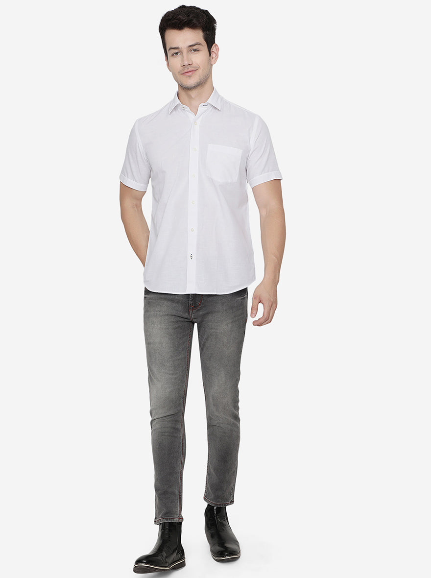 Bright White Solid Slim Fit Casual Shirt | Greenfibre