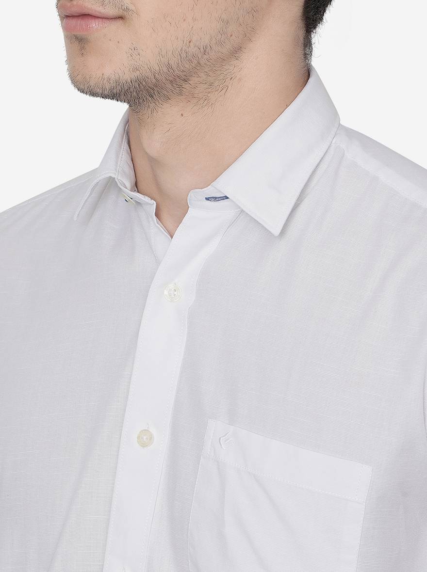 Bright White Solid Slim Fit Casual Shirt | Greenfibre