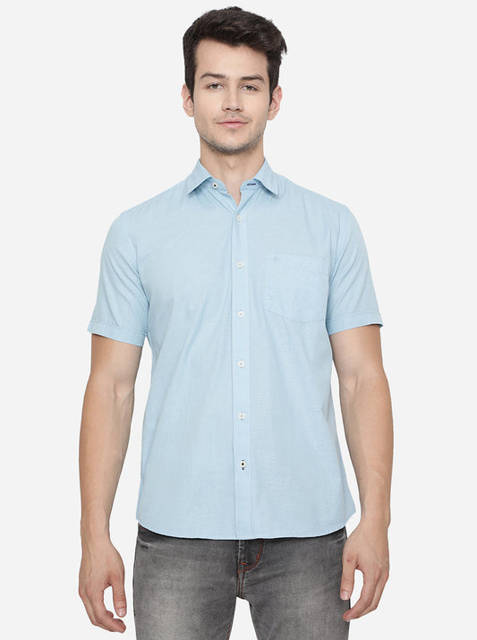 Ethereal Blue Solid Slim Fit Casual Shirt | Greenfibre