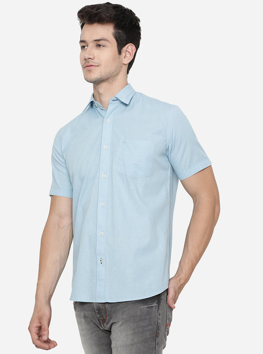 Ethereal Blue Solid Slim Fit Casual Shirt | Greenfibre