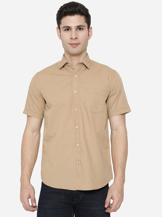 Bone Brown Solid Slim Fit Casual Shirt | Greenfibre