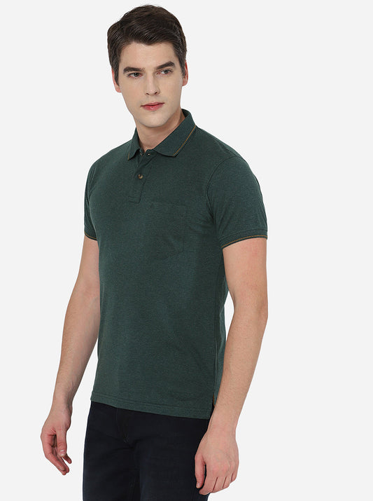 Bottel Green Solid Slim Fit Polo T-Shirt | Greenfibre