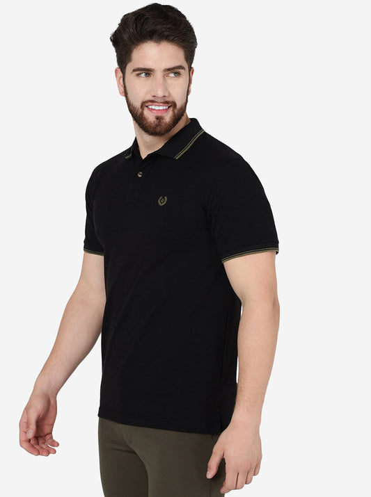Black Solid Slim Fit Polo T-Shirt | Greenfibre