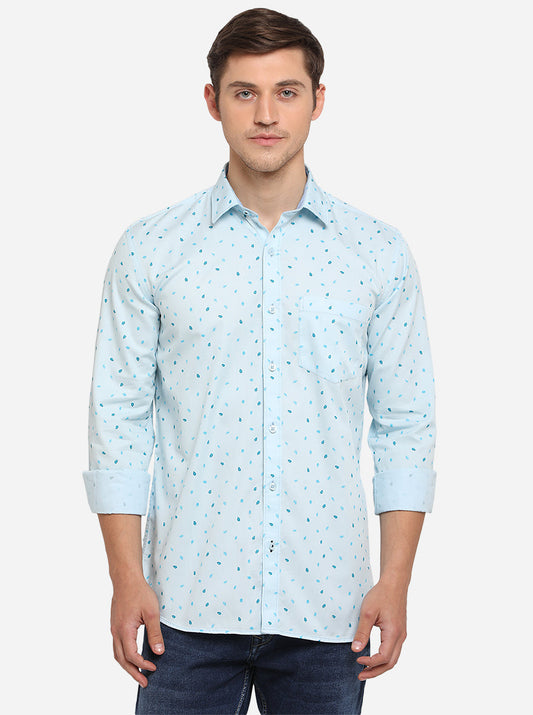 Light Blue Printed Smart Fit Semi Casual Shirt | Greenfibre
