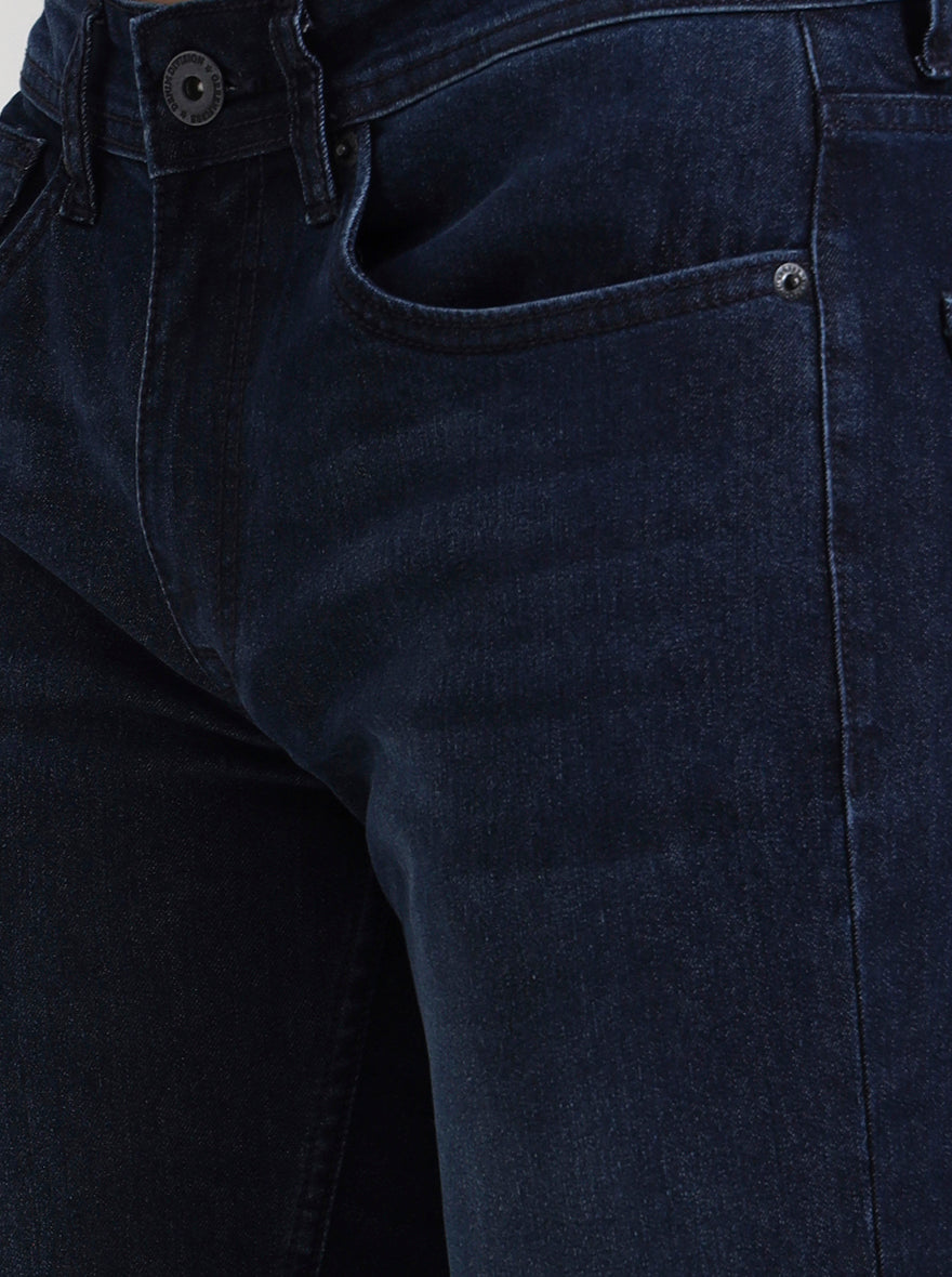 Dark Blue Washed Straight Fit Jeans | Greenfibre