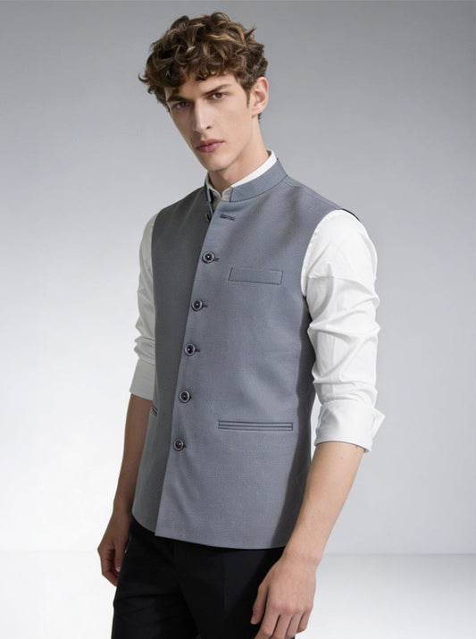 Grey Solid Waistcoat | Greenfibre