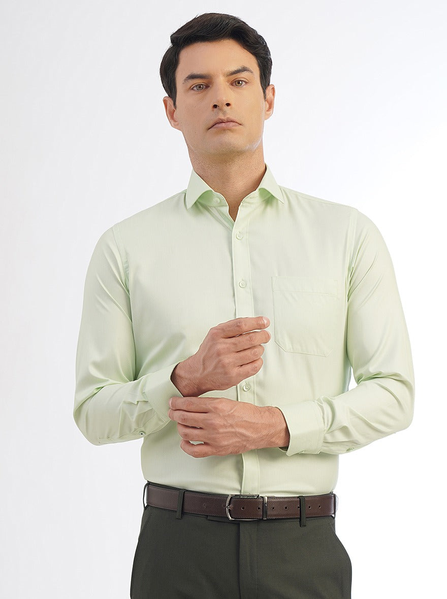 Greenfibre Light Green Slim Fit Cotton Blend Solid Formal Shirt for Men | Stylish Full Sleeve Men's Formal Wear | Comfortable Regular Collar Formal Shirt for Office or Party Greenfibre Light Green Slim Fit Cotton Blend Solid Formal Shirt for Men | Stylish Full Sleeve Men's Formal Wear | Comfortable Regular Collar Formal Shirt for Office or Party