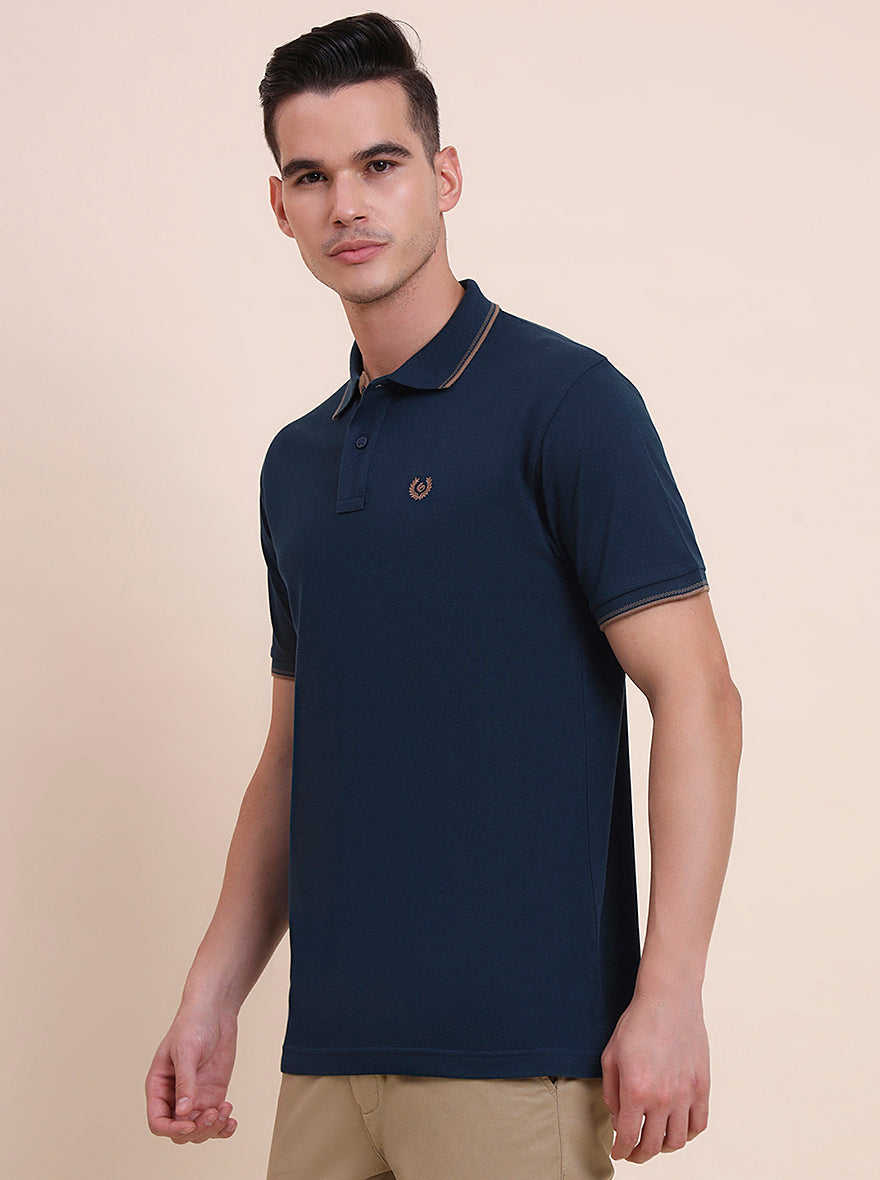 Indigo Blue Solid Slim Fit Polo T-Shirt | Greenfibre