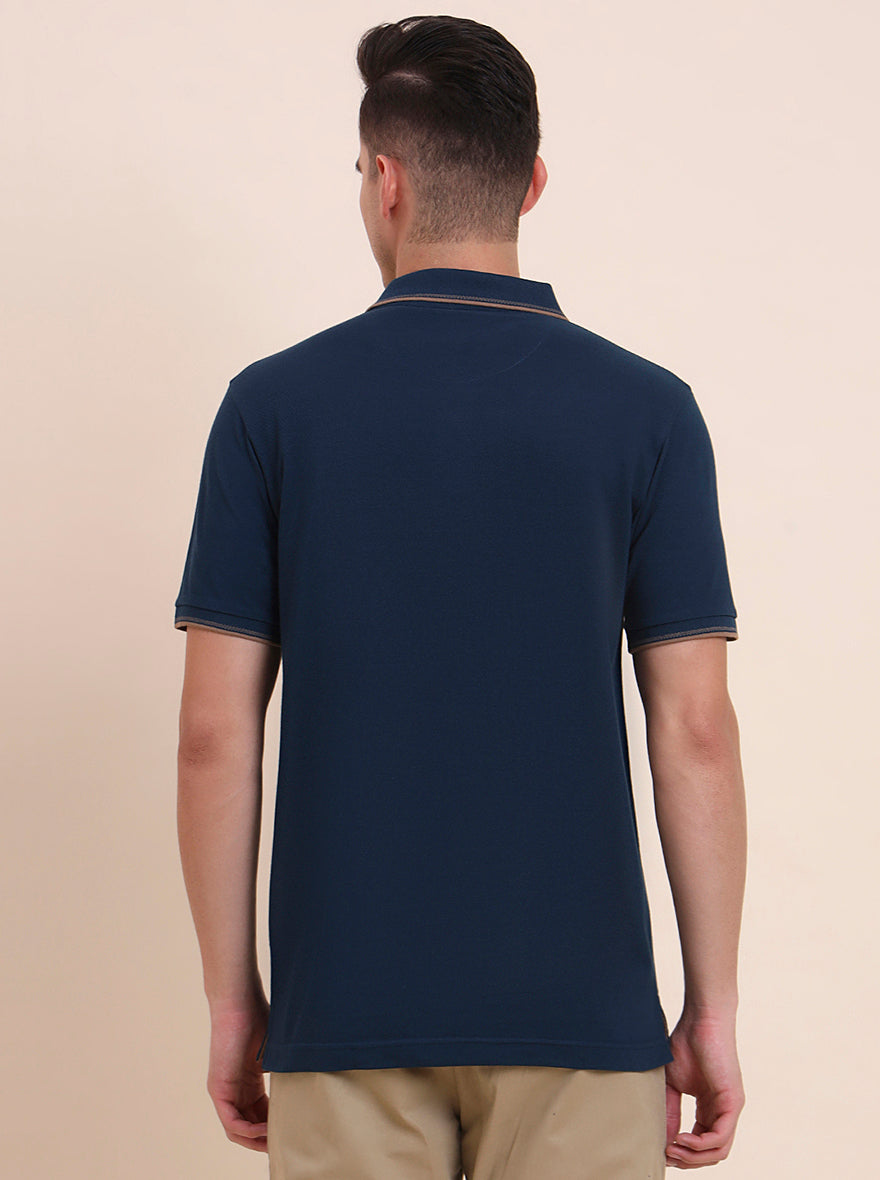 Indigo Blue Solid Slim Fit Polo T-Shirt | Greenfibre
