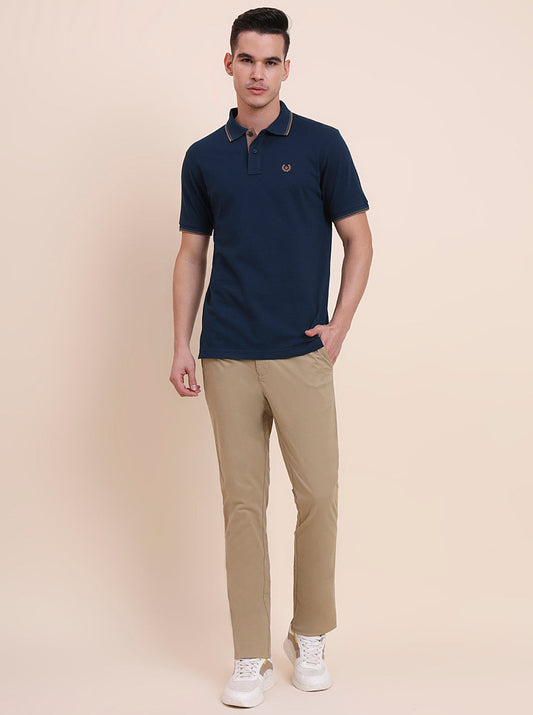 Indigo Blue Solid Slim Fit Polo T-Shirt | Greenfibre