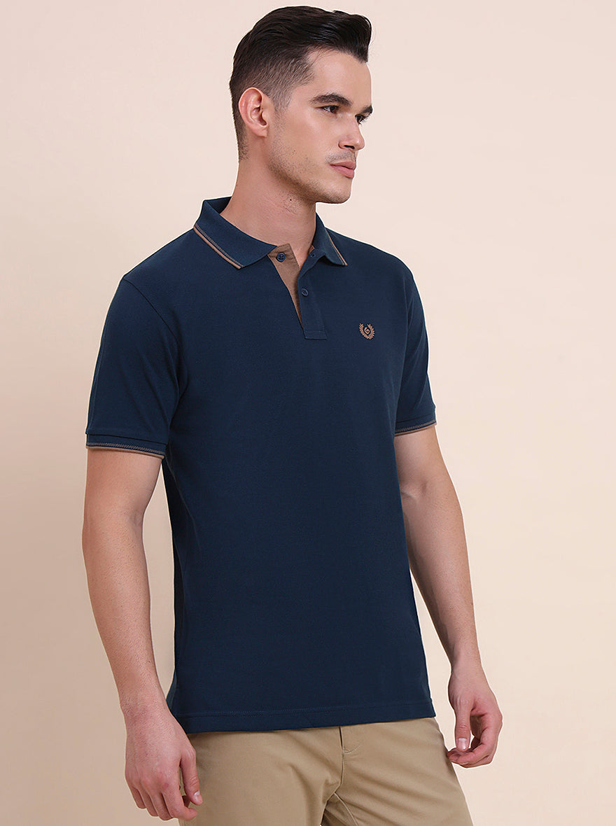 Indigo Blue Solid Slim Fit Polo T-Shirt | Greenfibre