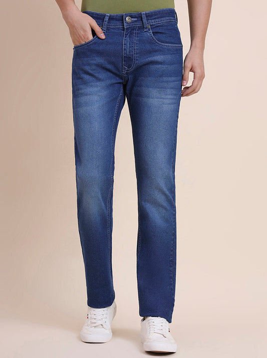 Mid Indigo Blue Washed Narrow Fit Jeans | Greenfibre