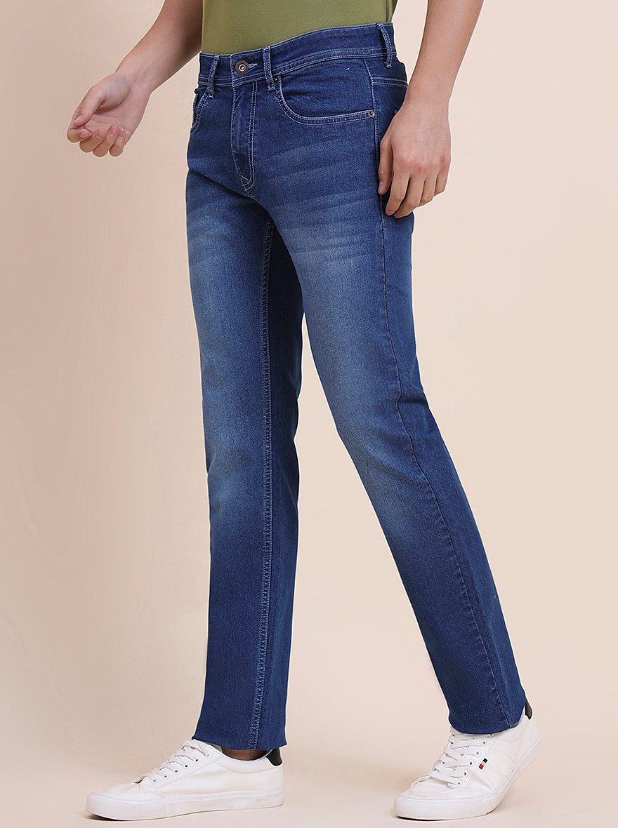 Mid Indigo Blue Washed Narrow Fit Jeans | Greenfibre