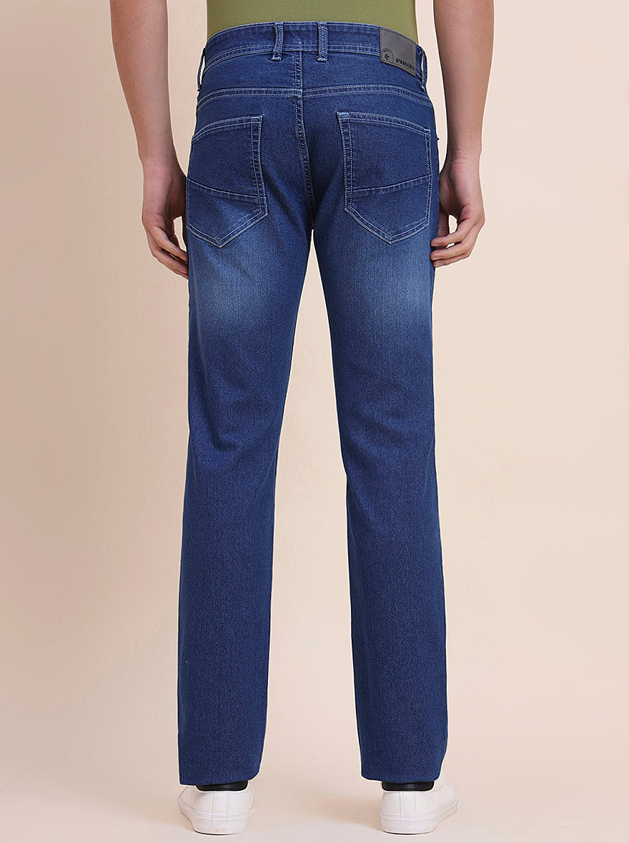 Mid Indigo Blue Washed Narrow Fit Jeans | Greenfibre