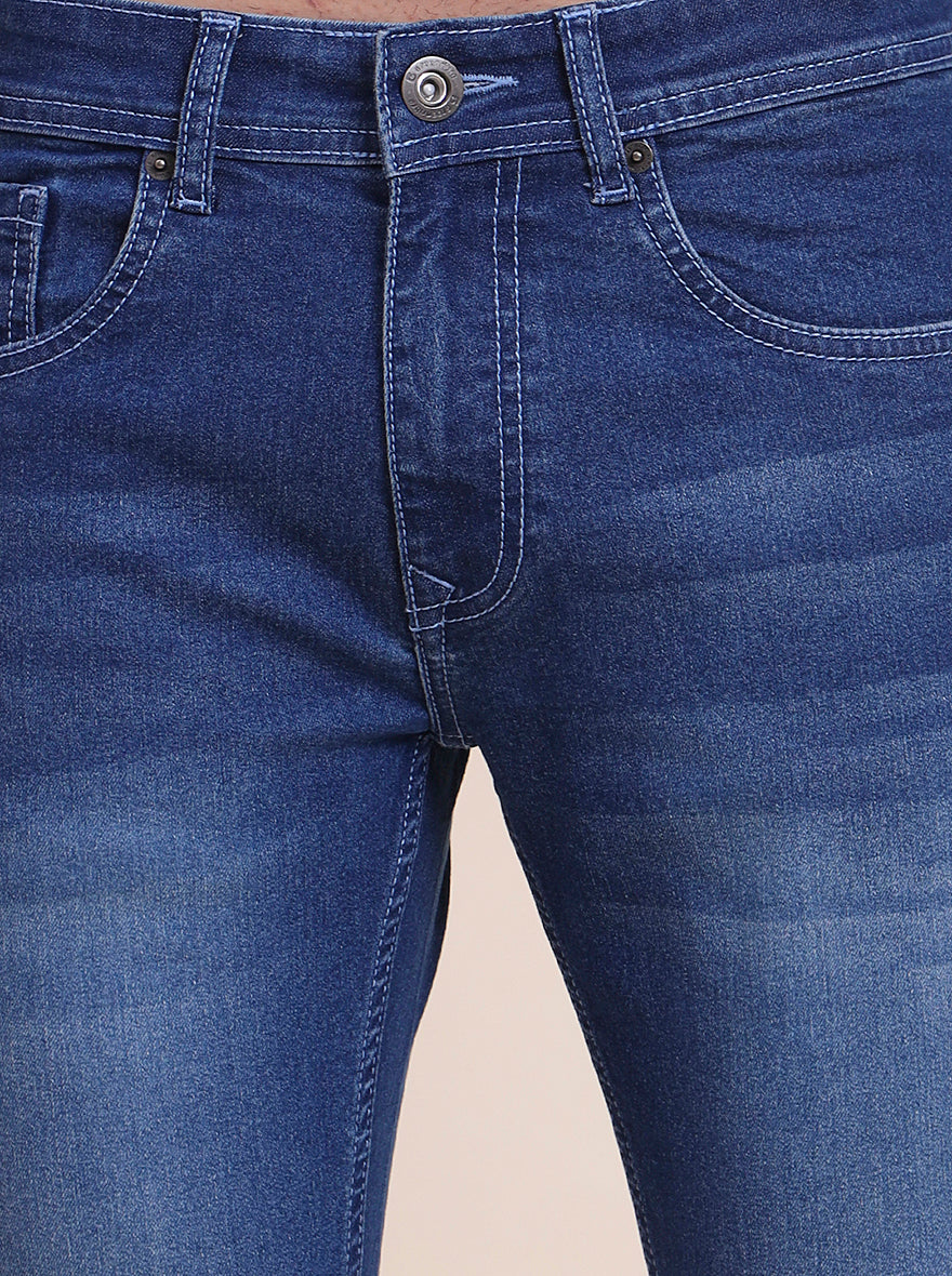 Mid Indigo Blue Washed Narrow Fit Jeans | Greenfibre