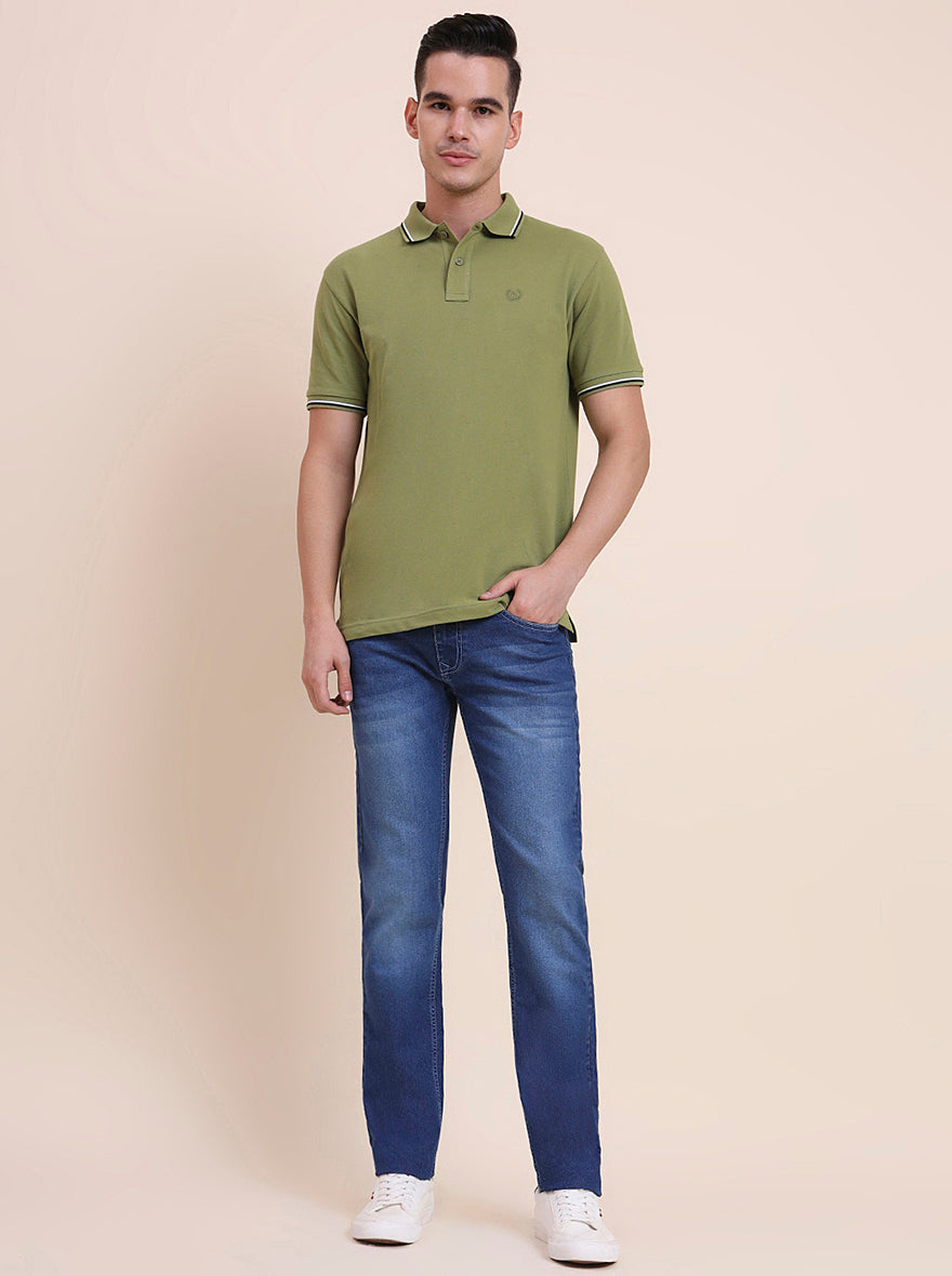 Mid Indigo Blue Washed Narrow Fit Jeans | Greenfibre