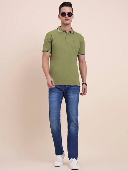 Mid Indigo Blue Washed Narrow Fit Jeans | Greenfibre