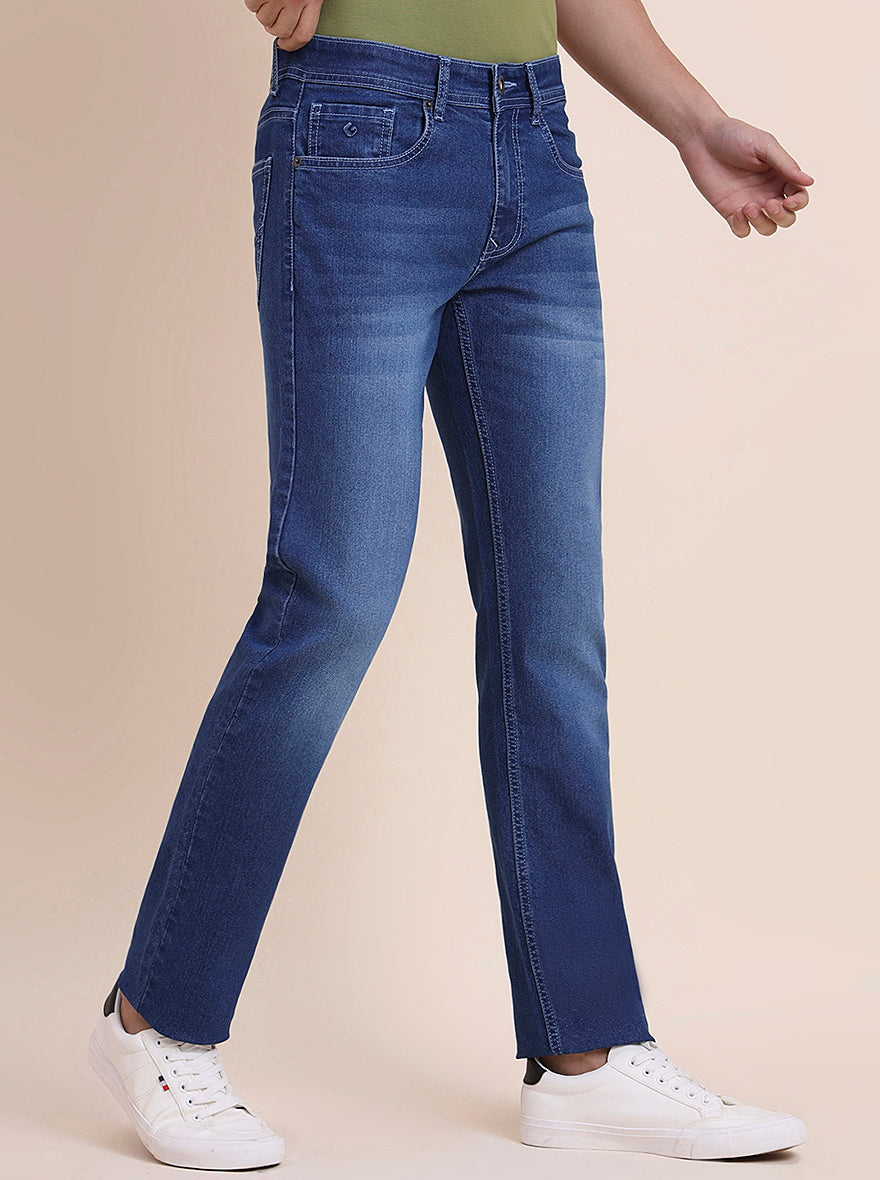 Mid Indigo Blue Washed Narrow Fit Jeans | Greenfibre